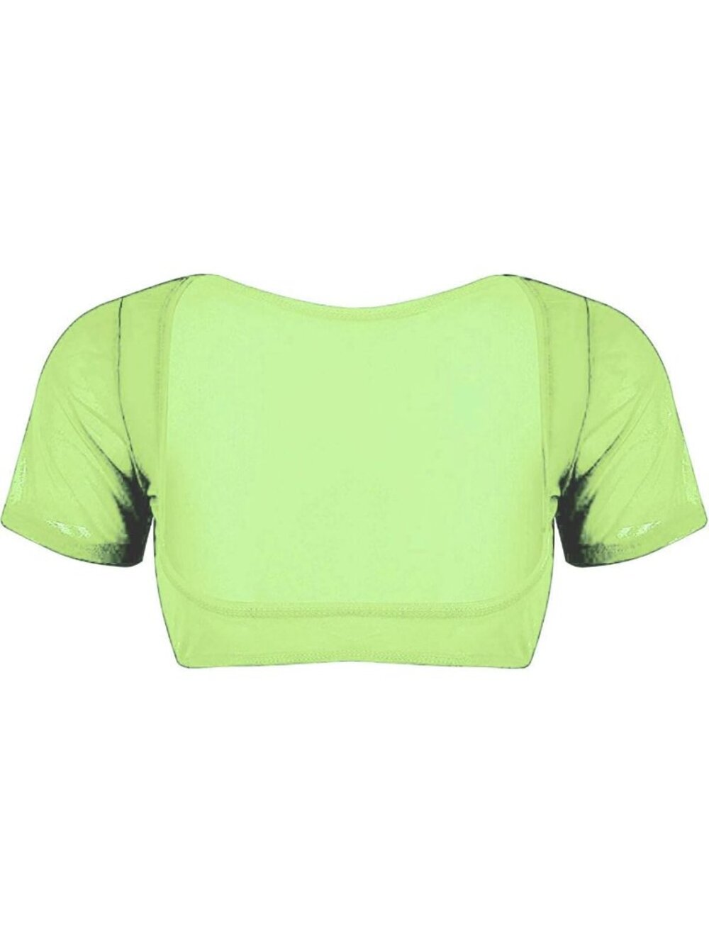 Women's Light Green Mesh Open Bust Short Sleeve Spandex Belly Dance Crop Top